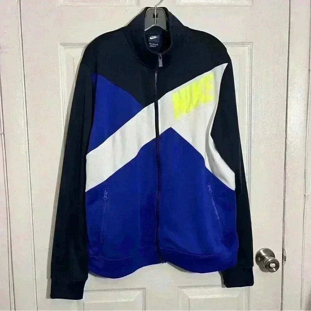 NIKE Men Track Jacket Blue Black and White | size XL